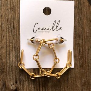 Matte Gold Paper Link Hoop Earrings